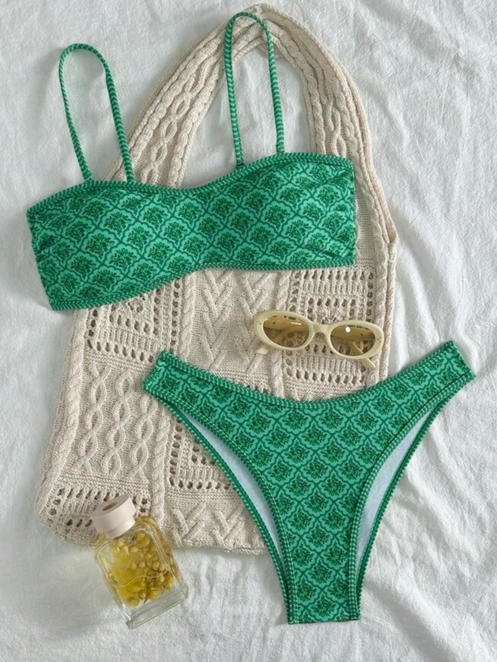 Green Patterned Two-Piece Bikini Set